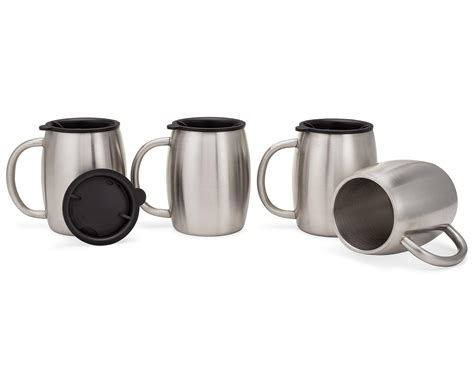 Stainless Steel Coffee Mugs With Lids 14 Oz Double Walled Insulated Coffee 791756100600 Ebay