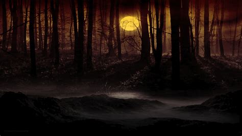 Spooky Beautiful Moon Dark Moon Forest Background