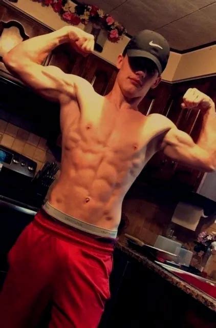 Shirtless Male Hunk Beefcake 18 Year Old Muscular Flexing Jock Photo