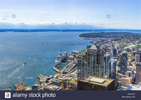 Aerial View Of Downtown Seattle Districts The Waterfront And Elliott