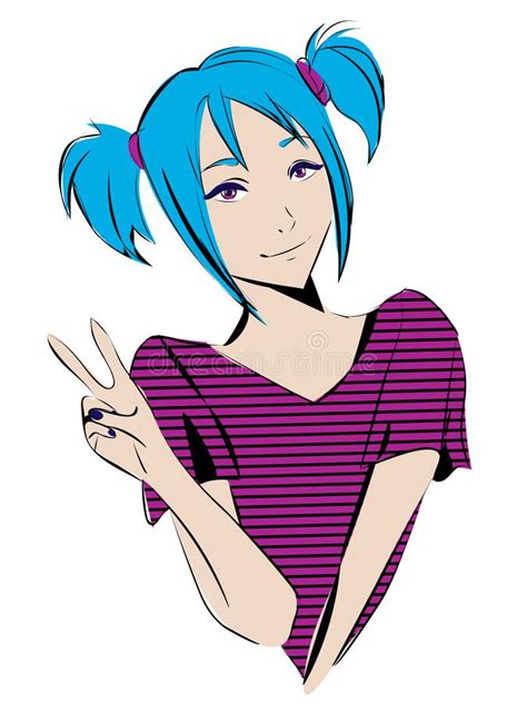 Anime Girl With Blue Hair Stock Illustration Illustration Of Sweet