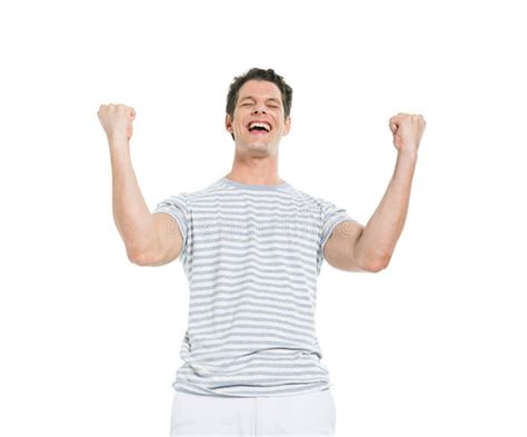 Cheerful Casual Man Celebrating Victory Stock Image Image Of