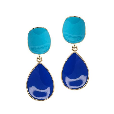 Turquoise And Lapis Enamel Drop Pierced Or Clip Earrings Earrings