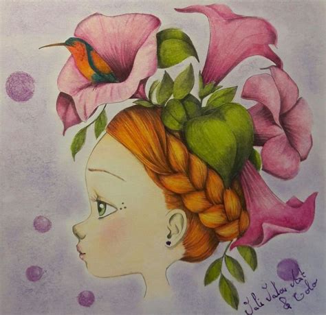 A Drawing Of A Girl With Flowers In Her Hair And A Bird On Her Head