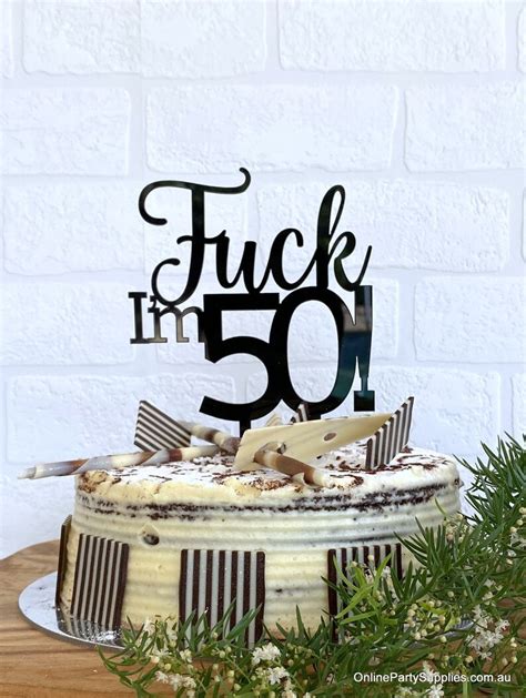 Fun Naughty Fiftieth Birthday Cake Decorations Rose Gold Acrylic Age Gold Mirror Wooden 50th