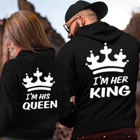 Skmy King And Queen Matching Couple Hoodies Sweatshirt Crown Long Sleeves Autumn Winter Women