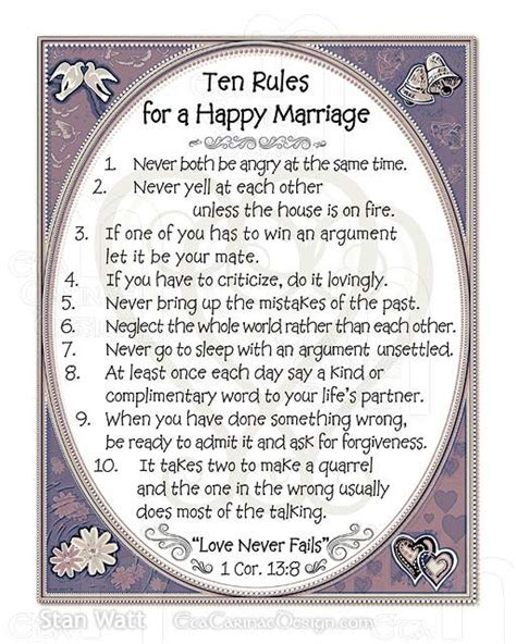 ten rules for a happy marriage 1 never both be angry at the same time 2 never yell at each