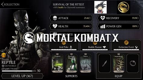 Mortal Kombat X Android Level Up Subiendo De Nivel Reptile Nimble