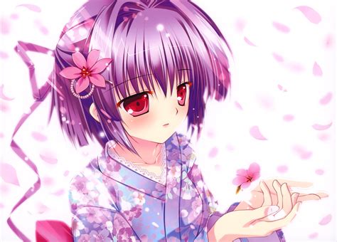 Collection by itachithegoat • last updated 5 weeks ago. Purple short haired girl anime wearing kimono HD wallpaper | Wallpaper Flare