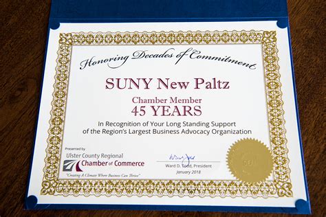 Chamber Of Commerce Marks Colleges 45th Year Of Membership Suny New