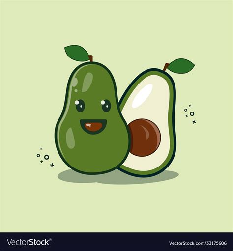 Fruit Avocado Cute Kawaii Chibi Logo Royalty Free Vector