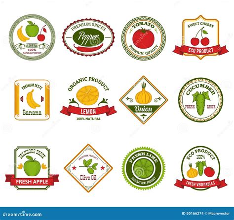 Fruit Vegetables Labels Set Color Stock Vector Image 50166274