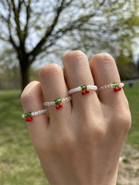Cherry Ring Etsy Canada Diy Beaded Rings Beaded Necklace Diy Beaded Jewelry