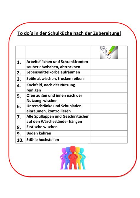 Checkliste To Dos In Der Schulküche Unterrichtsmaterial In Den Fächern Fachübergreifendes