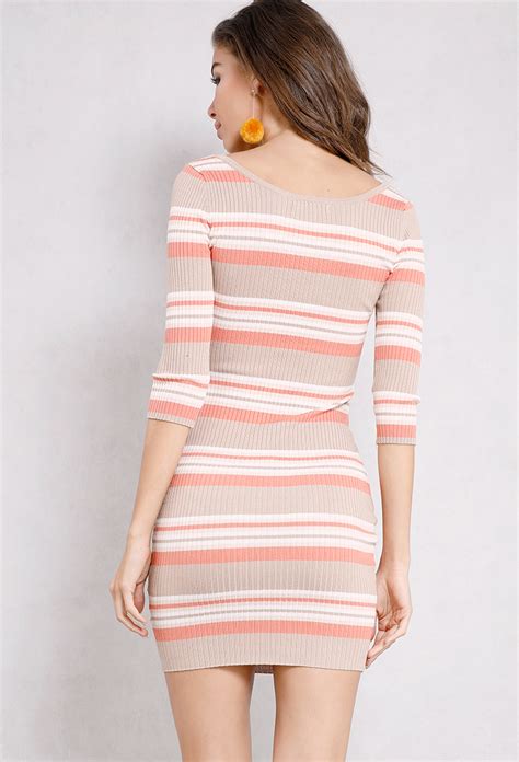 Striped Ribbed Bodycon Knit Dress Shop Whats New At Papaya Clothing