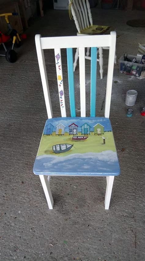 Nautical Themed Painted Chair Boats Beach Huts Sea Sand And Kites