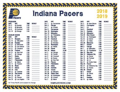 printable   indiana pacers schedule