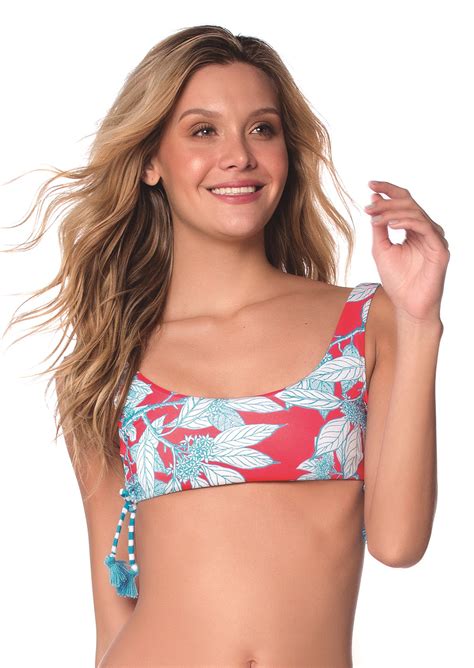 Red And Turquoise Bra Bikini Top In Floral Print Top Flora Turquoise