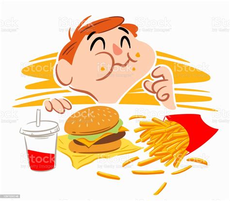 A Little Boy Eating Fast Food Happily Stock Illustration Download