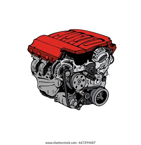 The Engine Is Painted On A White Background Comic Strip Style Red