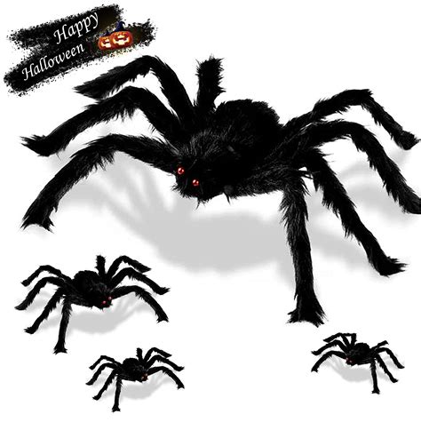 buy halloween giant realistic hairy spiders set 4 pack halloween hairy spider props y