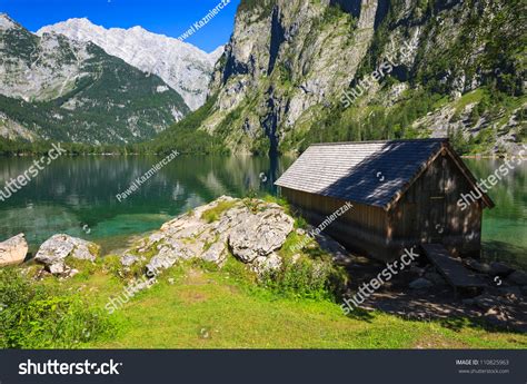 Boathouse At Obersee Mountain Lake Berchtesgaden National Park Bayern