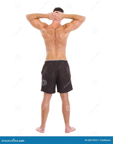 Sports Man Showing Muscular Body Rear View Stock Image Image Of