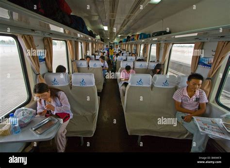 Hard Seat Compartment Inside A Chinese Train Stock Photo Alamy