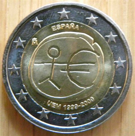 Spain 2 Euro Coin 10 Years Euro Wwu Emu 2009 Partial Edition