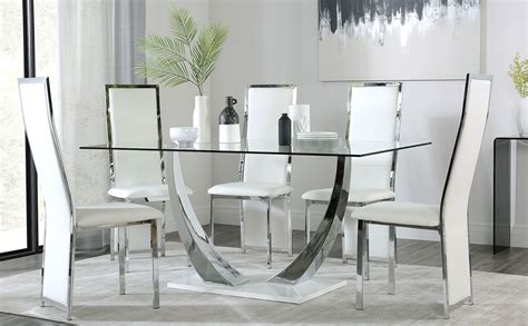 Sl mid century daystrom round glass and chrome dinette table. Peake Glass and Chrome Dining Table (White Gloss Base ...