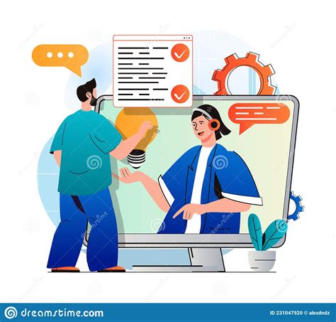 Virtual Assistant Concept In Modern Flat Design Stock Vector