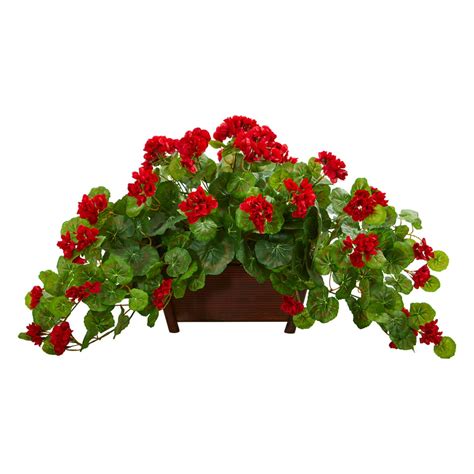 Nearly Natural Geranium Artificial Plant In Decorative Planter Red