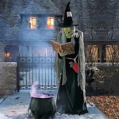 Witch Halloween Spell Casting Animated Figure Prop Decor Broom Book
