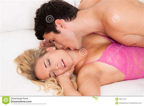 Couple In Bed With Sex And Affection Love And E Stock