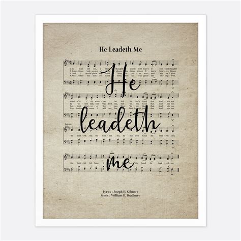 He Leadeth Me Vintage Hymn Wall Art Print Biblical Sheet Music Etsy