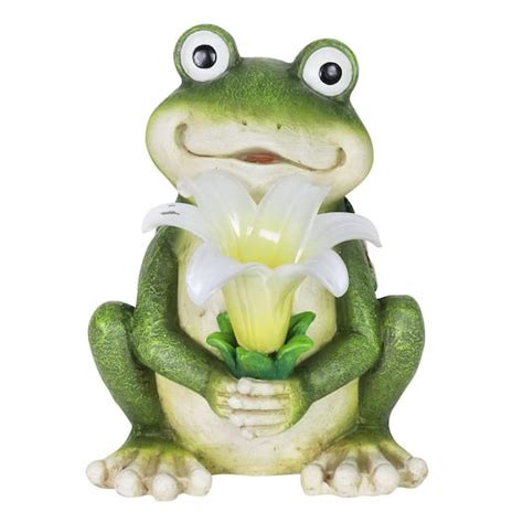 Exhart 8 In Tall Solar Frog With Led Flower Garden Statue 72104 Rs