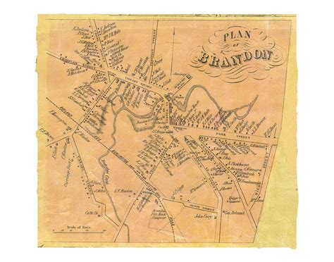 Brandon Village Vermont 1854 Old Town Map Custom Print Rutland Co