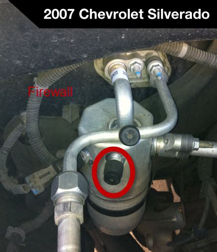 Where is the low pressure side service port on my 2000 chevy? 2007 Chevrolet Silverado 1500 - Low Side Port for A/C ...