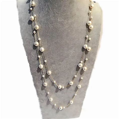 Classic Double Layer Simulated Pearl Long Necklace Women Elegant