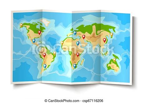 Mapa Destino Dobrado Vetorial Alfinetes Mundo Ponteiro Mapa