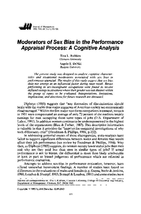 Pdf Moderators Of Sex Bias In The Performance Appraisal Process A