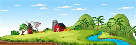Farm Landscape With Red Barn And Windmill In Summer Season 1590803