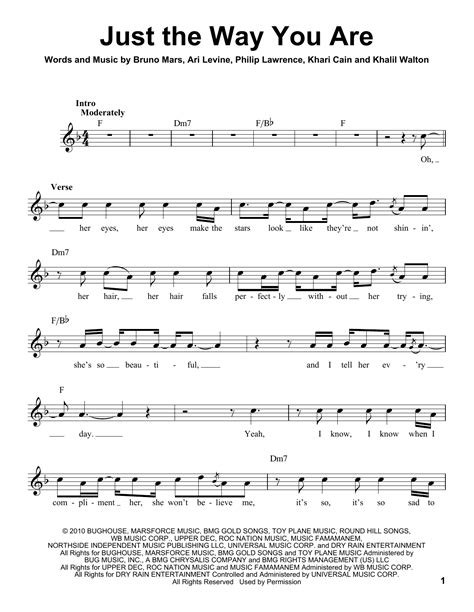 Just The Way You Are by Bruno Mars Sheet Music for Pro Vocal at Sheet