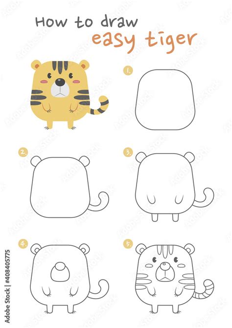 Obraz How To Draw A Tiger Vector Illustration Draw Easy Tiger Step By