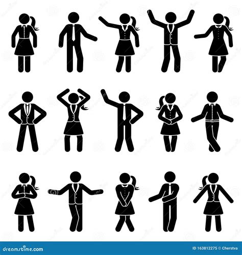 Stick Figure Business Male And Female Standing Front View Different