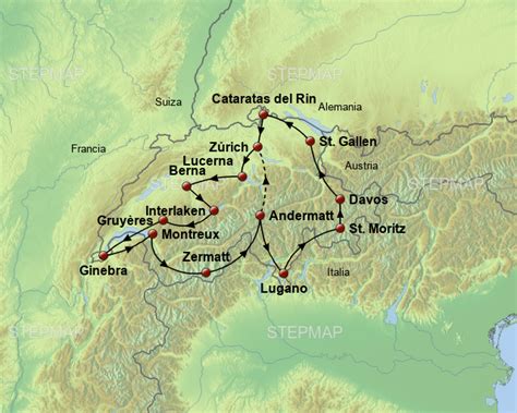 StepMap La Gran Ruta de Suiza Landkarte für Deutschland