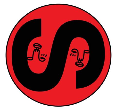 A Red And Black Circle With Two Faces In The Shape Of A Letter D On It