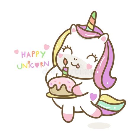 Unicorn Cute For Happy Birthday Party Pastel Color Kawaii Pony Holding