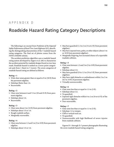 Appendix D Roadside Hazard Rating Category Descriptions Guidance