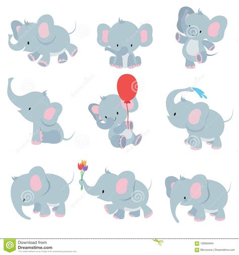 Cute Cartoon Baby Elephants Animals African Safari